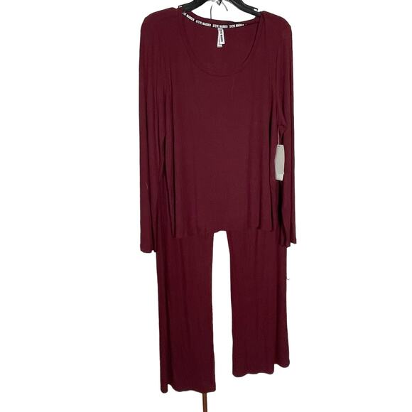 Steve Madden Women's Ribbed Sleep Tee/pants set - Zinfande XL - Picture 2 of 11